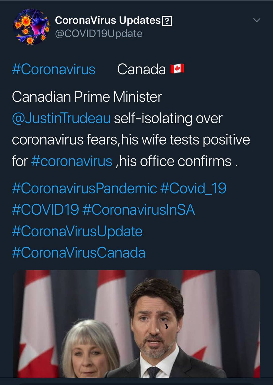 【简讯】总理特鲁多的妻子索菲Covid-19测试结果确实是阳性