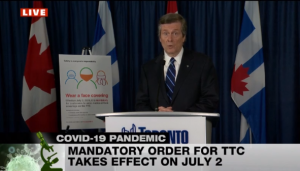 7月2日始,多伦多公交TTC要求所有乘客必须戴口罩